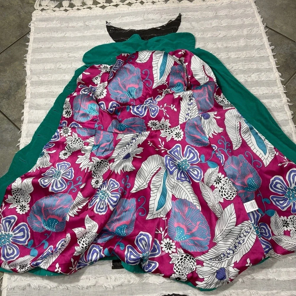 Whimsical vibrant green Judith March coat Measure Like Small Satin lined Boho - Picture 8 of 15